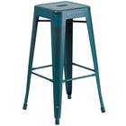 Flash Furniture 30" High Backless Distressed Kelly Blue-Teal Metal Indoor-Outdoor Barstool-Stackable Industrial Style Modern Stool