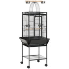 PawHut 61.5" H Bird Cage with Stand, Pull Out Tray, Play Top, Storage Shelf and Wood Perch - Black-Two wooden perches and an arched bridge, make birds feel like in the branch 