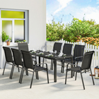 Outsunny 9 Pieces Patio Dining Set Patio Table and Stackable Chairs - Black-Stackable chairs: save space when not being used, easy to store