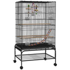 PawHut 43" H Rolling Bird Cage with Toys, Removable Tray and Storage Shelf - Black-Spacious living area and 0.4" (1 cm) bar spacing, for finches, lovebirds, canaries, budgies, parakeets and more 