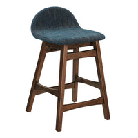 Modway Juno Wood Counter Stool - Navy Fabric - Set of 2-Mid Century Wood Counter Stool