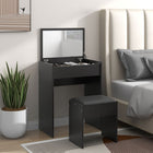 HOMCOM Makeup Vanity Desk with Flip Top Mirror and Cushioned Stool - 23.7" L x 15.8" W x 31.1" H - Black-Flip the top to reveal storage compartments for storing cosmetics and daily accessories 