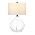 Hudson&Canal Laelia 24.75" Tall Table Lamp with Fabric Shade - Clear Glass/Blackened Bronze/White-Paired with a white drum fabric shade
