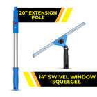 Gritt Commercial Window Washing Kit - 14" Swivel Window Squeegee - 20" Pole Handle-Tools easily attach to the included telescopic 6' pole