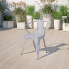 Flash Furniture Silver Metal Indoor-Outdoor Chair with Arms-500 lb. Weight Capacity