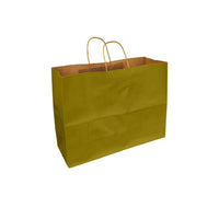 Eddie's 100% Recycled Kraft Shopper Paper Bag - 16" L x 6" W x 12" D - Metallic Gold - 100 Pack-16" x 6" x 12"