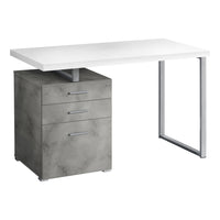 Monarch Specialties 7648 48" Computer Desk - White/ Concrete/ Silver Metal/ L/R-A modern 48"L computer desk in a fashionable style, with a reversible configuration for left or right setup, perfect to create a functional workspace in your home office.