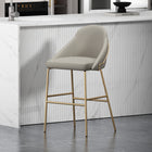 Manhattan Comfort Gracie 22" Modern Leatherette Upholstered Barstool - Stone and Gold-Frame and Legs Features Choice of Fully Welded Black Steel or Gold Stainless Steel