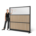 Luxor Modular Wall - 70" W x 70" H - Wood Slats and Frosted Acrylic in Black Frame-Enhances light flow while reducing distractions