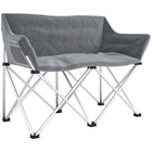 Outsunny Double Camping Chair with Side Pockets for Hiking, Picnic, Beach - Grey-Wide comfy cotton padded seat fits two comfortably