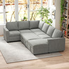 HOMCOM U-Shaped Pull Out Sleeper Sofa Bed with Chaise Storage - Grey-Hidden storage under chaise keeps living space clutter-free