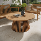 Modway Lane 39" Round Outdoor Teak Wood Coffee Table - Natural-Slatted Pedestal Base