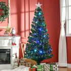 HOMCOM 6' Pre-Lit Artificial Christmas Tree with LED and Fiber Optics - Green-Features a complete shape with 230 branches, offering ample room for decorative ornaments 