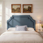 Modway Magnolia Stain-Resistant Performance Velvet Queen Size Headboard - Cadet Blue/Midnight-Scalloped Silhouette