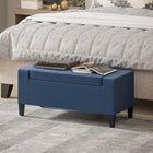 HOMCOM Storage Bench with Flip Top Ottoman - Blue-High-density sponge and premium linen leather cover gives it extra soft and comfortable for sitting