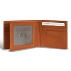 Champs Denim Leather Center Wing Wallet - Tan/Blue-RFID Lining