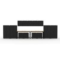 Cat RTA Garage Storage Cabinetry 15-Piece Set with 4 Lockers, 5 Walls, 2 Bases, 2 Drawer-Bases and 2 72" Workbenches-15-Piece Cabinet & Workbench Set: Four 36" heavy-duty lockers, four base cabinets, five wall cabinets, and 2 72" workbenches deliver practical storage and workspace.