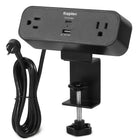 Kopplen Desk Clamp-Mounted Power Strip with PD 65W USB-C 18W USB-A - Black-4-in-1 Desk Clamp Power Strip: This unit combines two AC outlets, one USB-A port, and one USB-C port within a compact clamp design, offering a clutter-free solution to charge up to four devices simultaneously