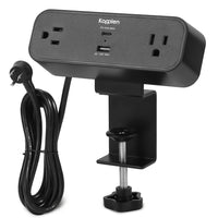 Kopplen Desk Clamp-Mounted Power Strip with PD 65W USB-C 18W USB-A - Black-4-in-1 Desk Clamp Power Strip: This unit combines two AC outlets, one USB-A port, and one USB-C port within a compact clamp design, offering a clutter-free solution to charge up to four devices simultaneously
