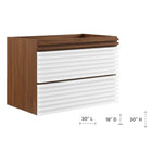 Modway Render 30" Wall-Mount Bathroom Vanity Cabinet - White/Walnut-Drywall Friendly Mounting Cleat