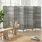 HOMCOM 8 Panel Hand-Woven Freestanding Room Divider for Bedroom - Mixed Grey-Solid pine wood frame provides strong support 
