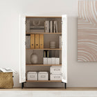Manhattan Comfort Abbey 31.5" Modern Décor Cabinet - Maple and Off White - Set of 2-Sleek, Handle-Free Doors for a Clean, Uncluttered Look