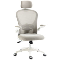 Vinsetto Mesh Office Chair with Headrest and 4D Lumbar Support - Grey-Take a break and stretch out with a tilt function