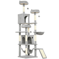 PawHut 76" Large Cat Tree Tower with Scratching Posts - Light Grey-This 75.6" (192 cm) multi-level tower meets your cat's natural climbing instincts 