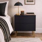 Manhattan Comfort Avira 20" Mid-Century Modern 2-Drawer Nightstand - Black-Features two spacious drawers with easy-glide tracks for smooth operation