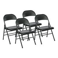Work Smart Folding Chair with Metal Seat and Back - Black - Set of 4-Metal Seat and Back
