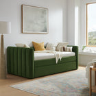 Modway Veyla Channel Tufted Performance Velvet Twin Daybed with Trundle - Moss Green-Channel Tufted Upholstered Frame