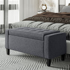 HOMCOM Linen-Touch Fabric Storage Bench with Flip Top - Dark Grey-Flipping lid design makes it easy to open and put clutters into it