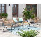 Manhattan Comfort Antibes Modern Patio 4-Person Conversation 4-Piece Set with Coffee Table - Tan/Grey-Chair Dimension Measures: 25.95" Length, 27.17" Depth, 33.47" Height