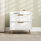 HOMCOM Bedside Table with Gold Metal Legs for Bedroom - White-Material: MDF, Particle Board