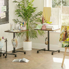HOMCOM 28" Pneumatic Height Adjustable Standing Desk with Wheels - Rustic Brown-Four wheels with brakes ensure easy mobility and stationary stability