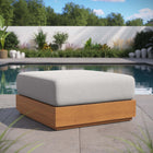 Modway Tahoe Outdoor Patio Acacia Wood Ottoman - Natural/Light Grey-Dense Foam Padding