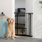 PawHut 36" Pet Gate with Walk Through Door - Black-The door can be closed automatically when its opening angle is less than 90°, and stay open when it goes over 90°(can't close when is less than 15°)