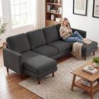 HOMCOM U-Shaped Sectional Couch with Double Chaise - Dark Grey-550 lb. per seat capacity provides secure support for all users  