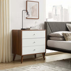 Modway Transmit 3-Drawer Chest - Walnut White-Full-Extension Glide Drawers