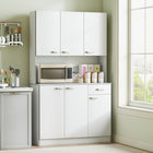 HOMCOM 71" H Modern Freestanding Kitchen Buffet Cabinet with Hutch - White-Open countertop for storing your microwave oven, toaster, coffee maker 
