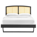 Modway Sierra Cane and Wood Full Platform Bed with Angular Legs - Black-Assembly Required