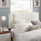 Modway Zahra Channel Tufted Performance Velvet Full Platform Bed with Wood Legs and Gold Metal Sleeves - White-Wood Slat Support System
