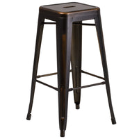 Flash Furniture 30" High Backless Distressed Copper Metal Indoor-Outdoor Barstool-Stackable Industrial Style Modern Stool
