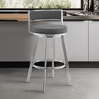 Armen Living Roman 26" Counter Height Swivel Bar Stool in Grey Faux Leather & Brushed Stainless Steel-The Roman brings the looks and practicality to your home. The beautiful design is a bonus when we talk about the extreme comfort, the ability to place this stool anywhere, and the sturdy craftsmanship.