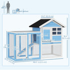 PawHut 49" Wooden Rabbit Hutch with Slant Roof and Run - Light Blue-Multiple door design provides easy access 