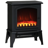 HOMCOM 750/1500W Electric Fireplace Heater - Black-Freestanding electric fireplace with transparent tempered glass front for better viewing 