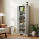 HOMCOM 67" H Farmhouse Pantry Cabinet - Distressed White-Includes four shelves with three adjustable levels for organization 
