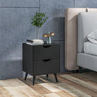 HOMCOM Modern Nightstand with 2 Drawers and Wood Legs - Black-Two drawers offer lots of space to store books, pens, or bedtime essentials