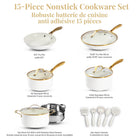Gotham Steel Naturals Ceramic Nonstick Cookware Set - Cream with Gold Handles - 15-Piece-DISHWASHER SAFE: Spend less time on cleanup
