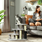 PawHut 20" 3-Step Stair Cat Tree Tower with Tickling Post - Light Grey-Features 3-layer platforms 
